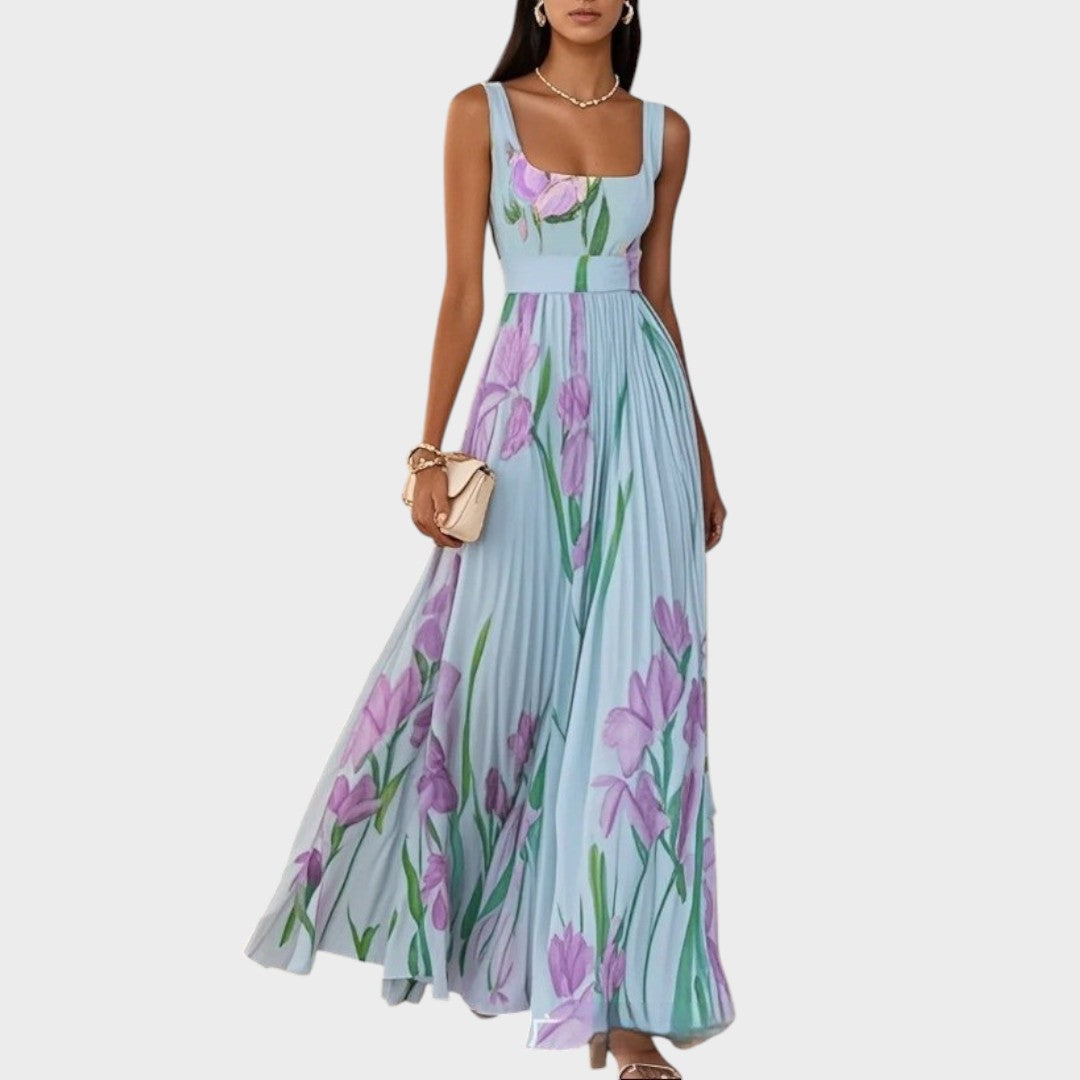 Belén | Vestido Largo Plisado con Flores de Gasa