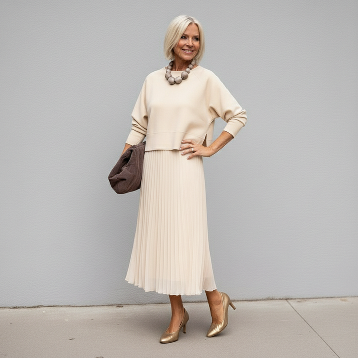 Emmie | Conjunto Elegante de Dos Piezas – Conjunto de Vestido de Punto en Capas Sin Esfuerzo