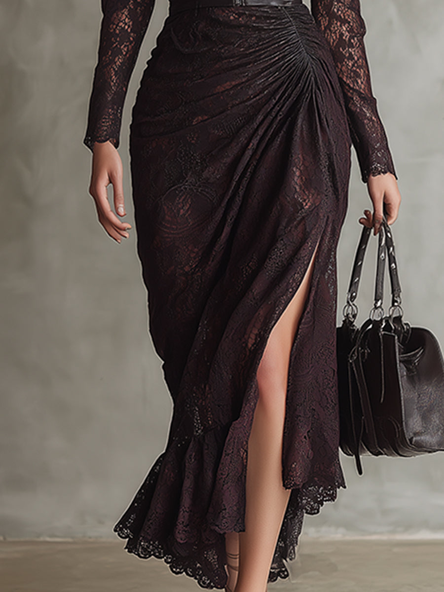 Bernardita | Vestido Maxi de Cuero Sintético con Encaje