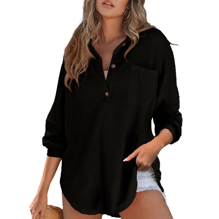 Rhannon | Suéter de Manga Larga de Cuello en V de Waffle Oversized Casual