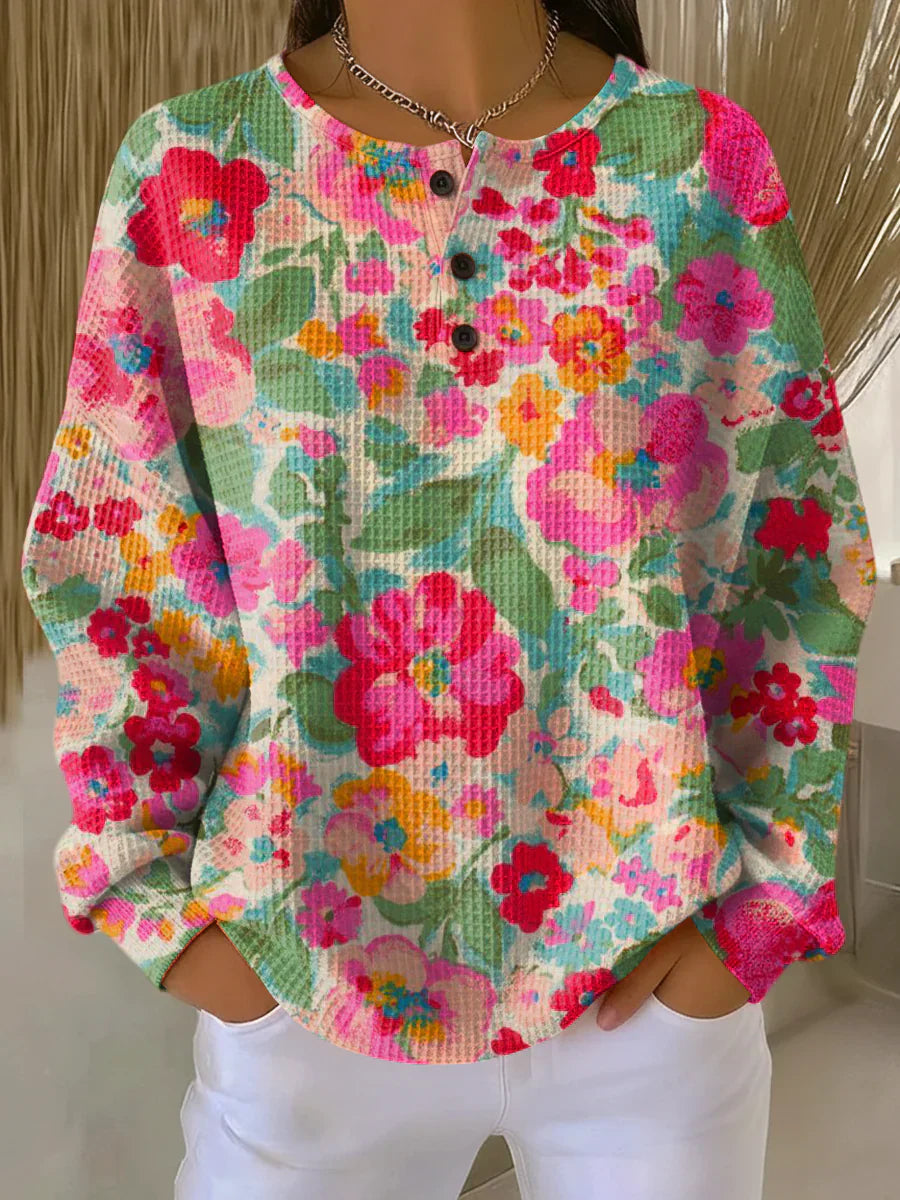 Marta | Suéter con Botones y Flores de Colores