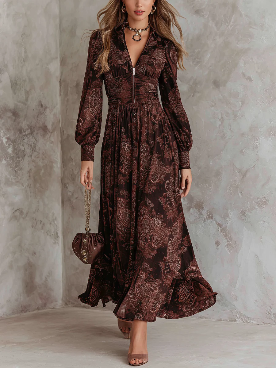 Genoveva | Vestido Maxi con Estampado Cachemir