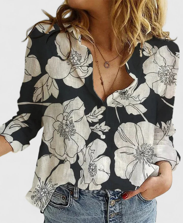 Perla | Blusa de Lino con Cuello Solapa