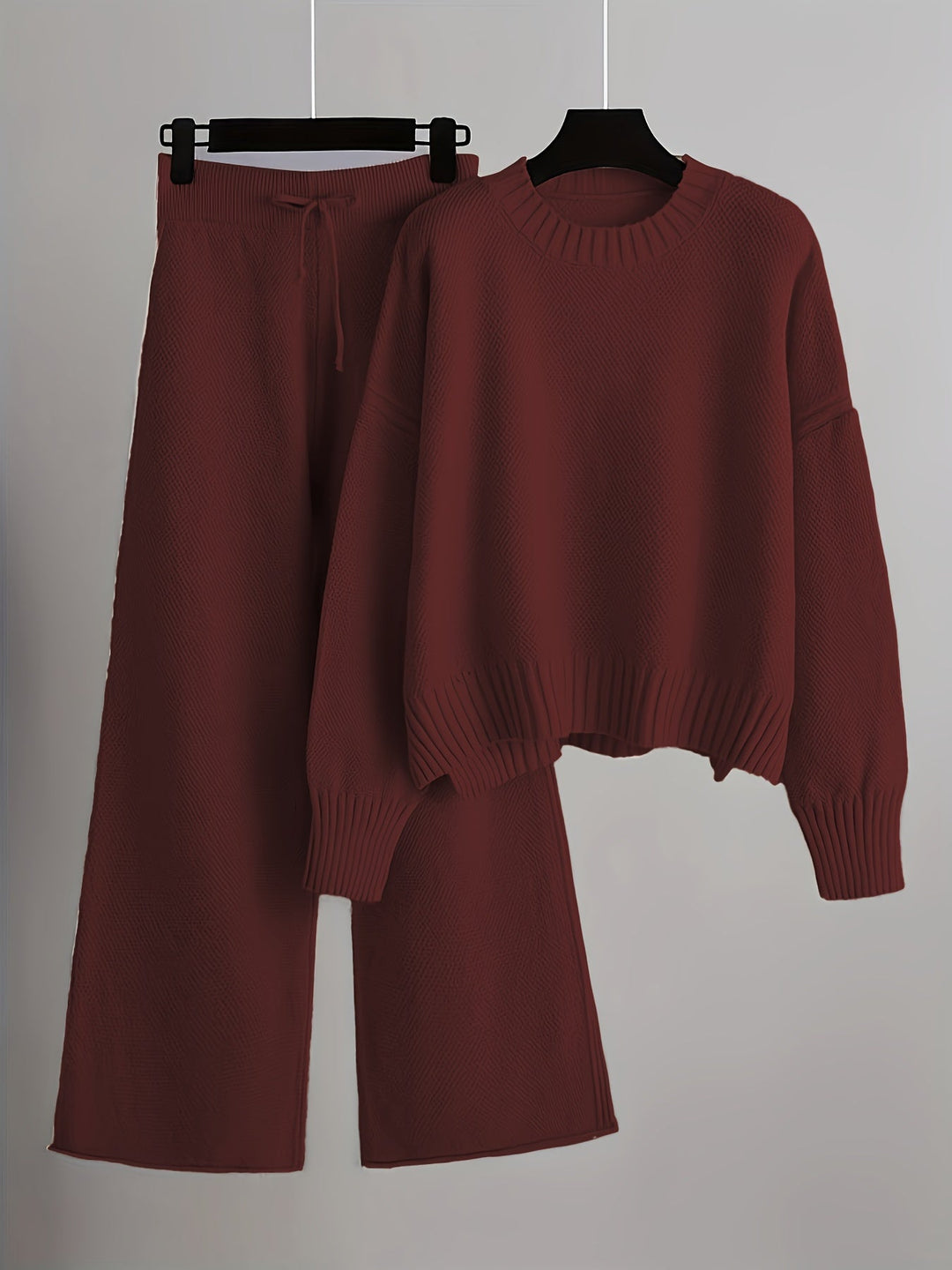 Conjunto de Ropa de Casa de Punto Acogedor Emily – Suéter Relajado y Pantalones de Pierna Ancha