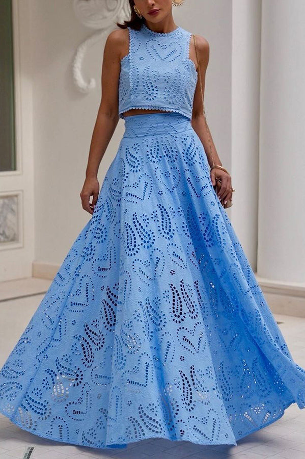 Conjunto de Top Bordado Larissa y Falda Larga de Cintura Alta – Elegante Conjunto de Dos Piezas