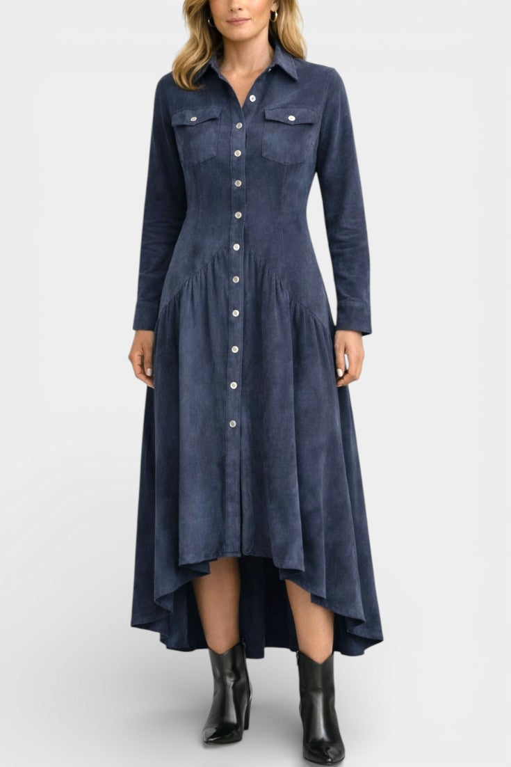 Regina | Vestido Midi Retro con Bolsillos y Dobladillo Asimétrico