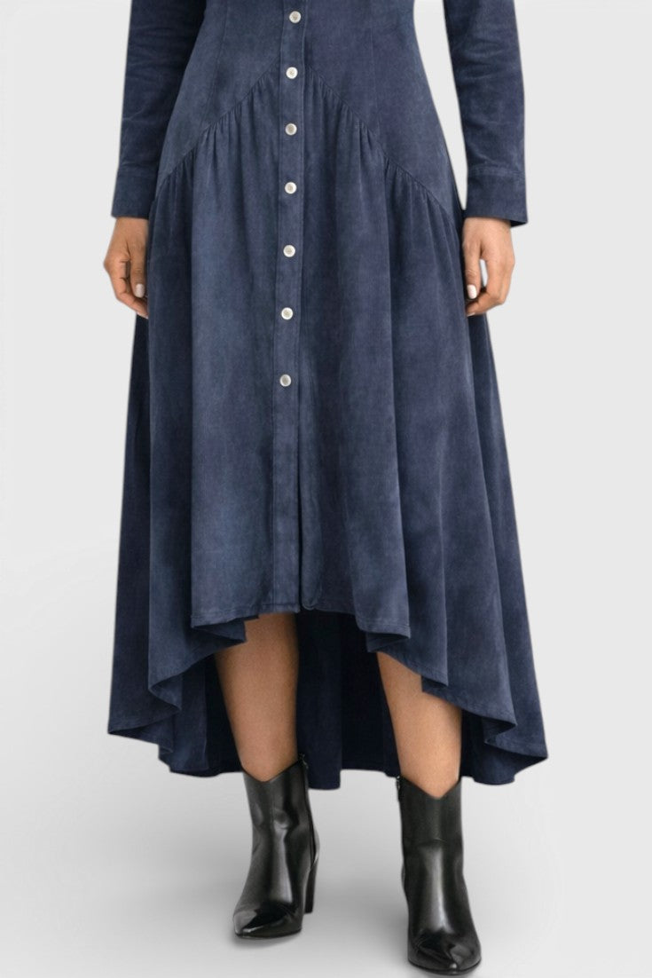 Regina | Vestido Midi Retro con Bolsillos y Dobladillo Asimétrico