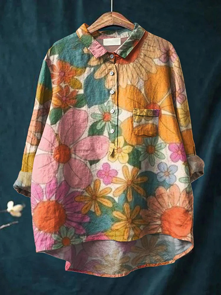 Camisa de Arte Floral Lara – Camisa Artística de Manga Larga