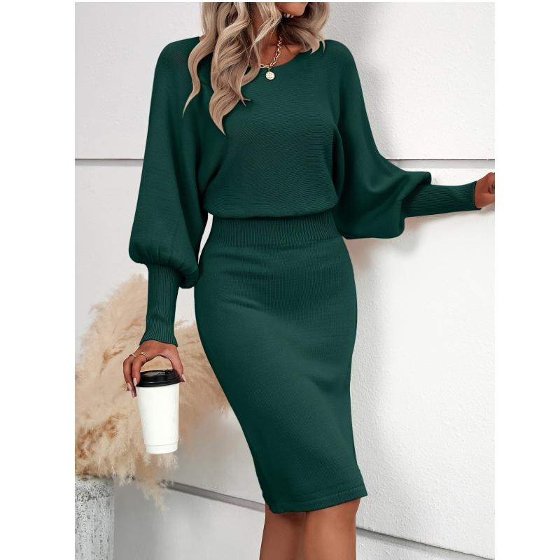 Leah | Vestido de Suéter Elegante con Cintura y Mangas de Linterna