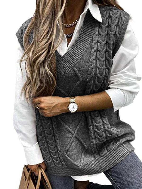 Hannah | Chaleco de punto texturizado con cuello en V para capas de otoño e invierno