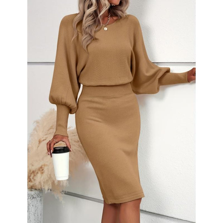 Leah | Vestido de Suéter Elegante con Cintura y Mangas de Linterna