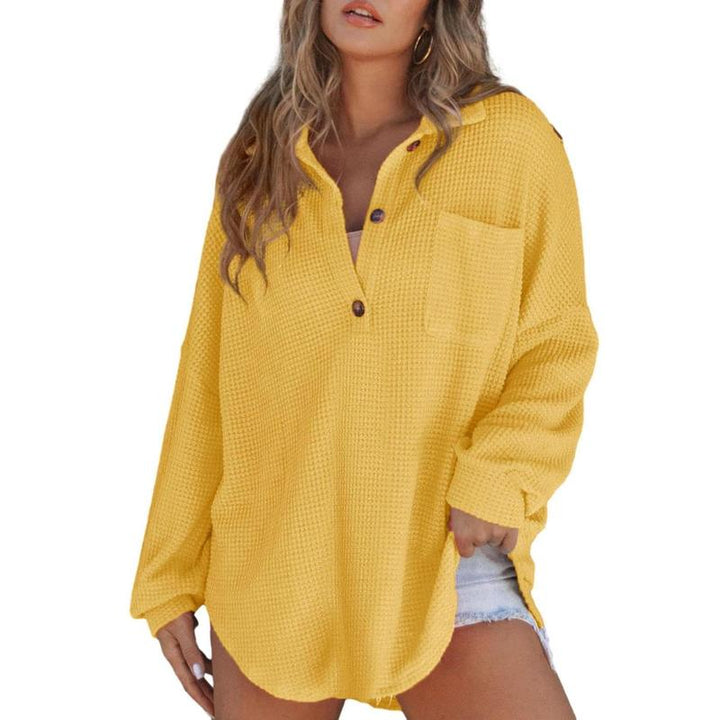 Rhannon | Suéter de Manga Larga de Cuello en V de Waffle Oversized Casual