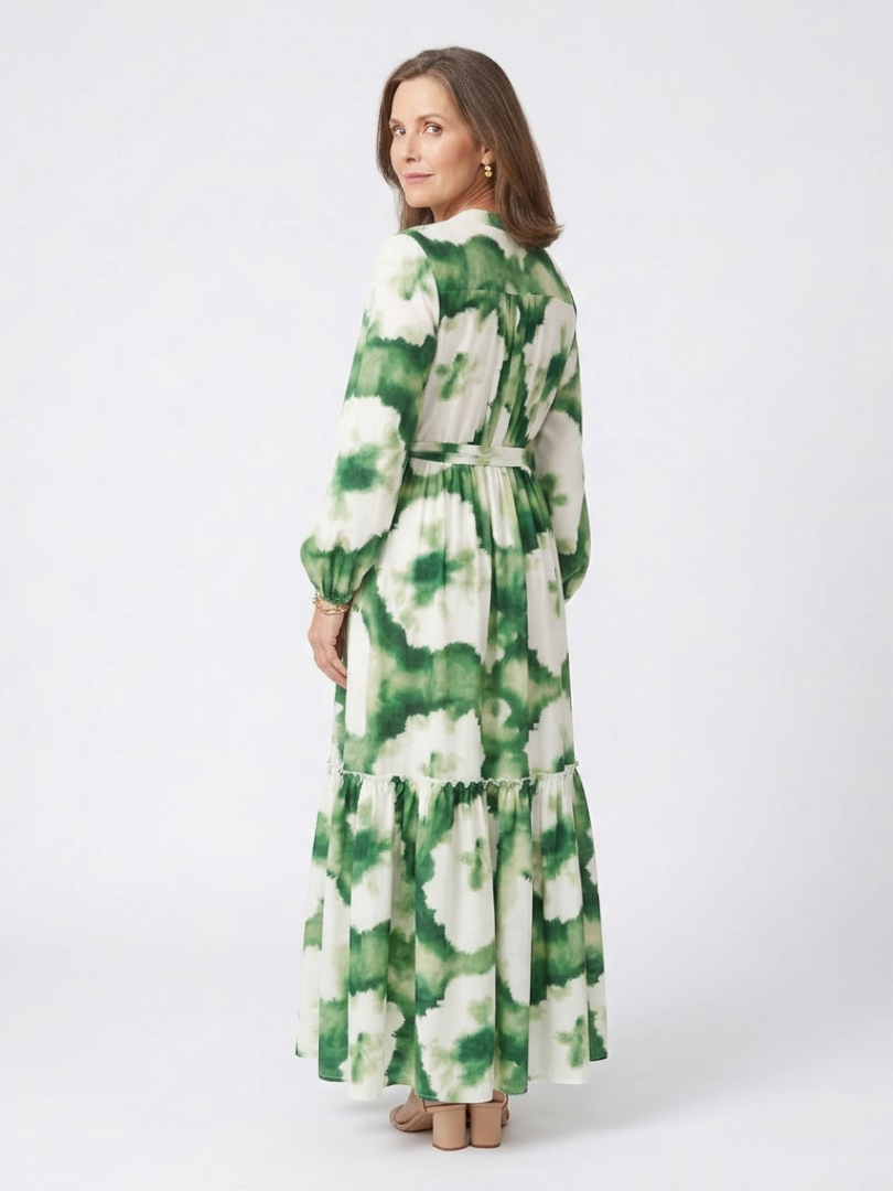 Ingrid | Vestido Maxi de Manga Larga con Lazo en Cintura