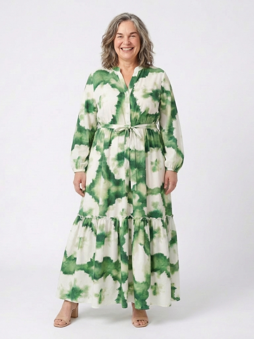 Ingrid | Vestido Maxi de Manga Larga con Lazo en Cintura