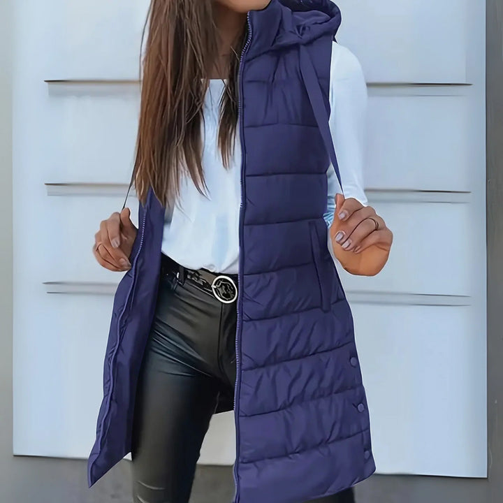 Rain | Chaleco Largo Puffer Sin Mangas con Capucha