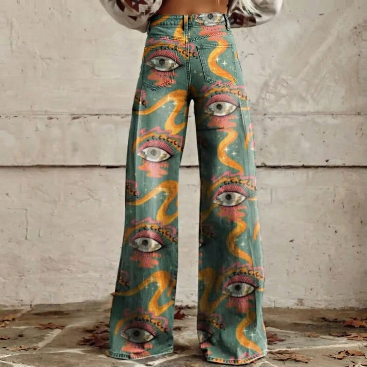Alessia | Pantalones de Cintura Alta con Estampado Boho