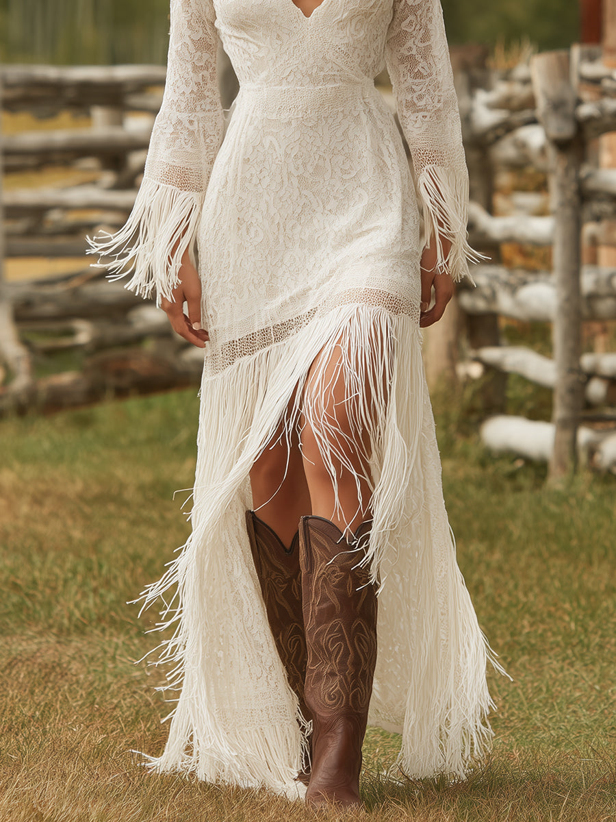 Loreley | Vestido Maxi Clásico de Encaje con Escote en V