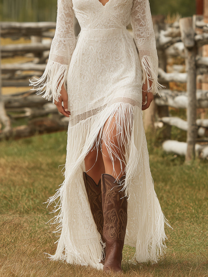 Loreley | Vestido Maxi Clásico de Encaje con Escote en V