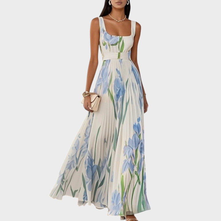Belén | Vestido Largo Plisado con Flores de Gasa