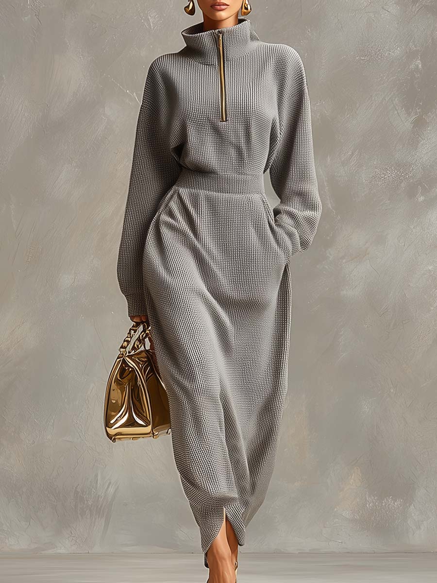 Evelina | Vestido Maxi de Punto Waffle Gris