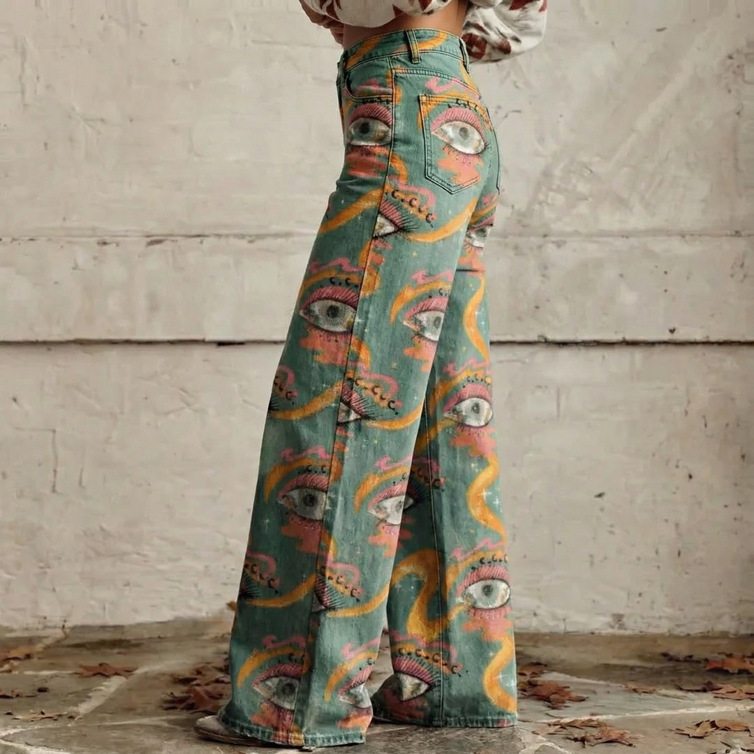 Alessia | Pantalones de Cintura Alta con Estampado Boho
