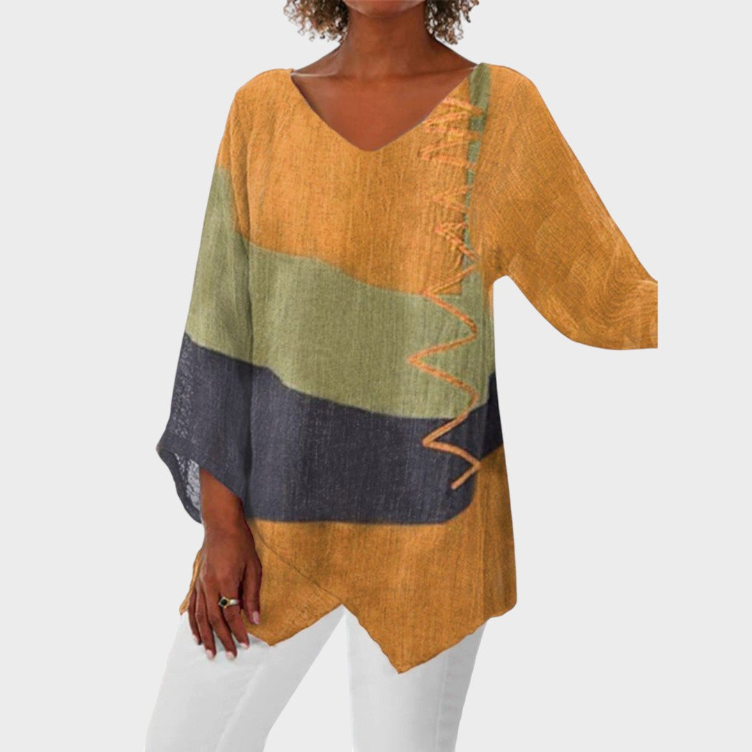 Milagros | Blusa con Escote en V y Color Block