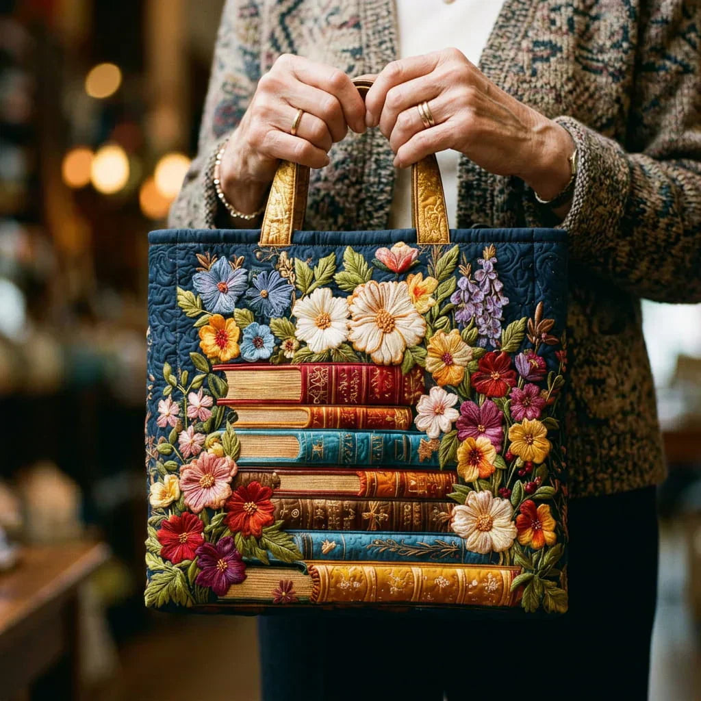 Cartera Artesanal | Estampado Floral y Libros