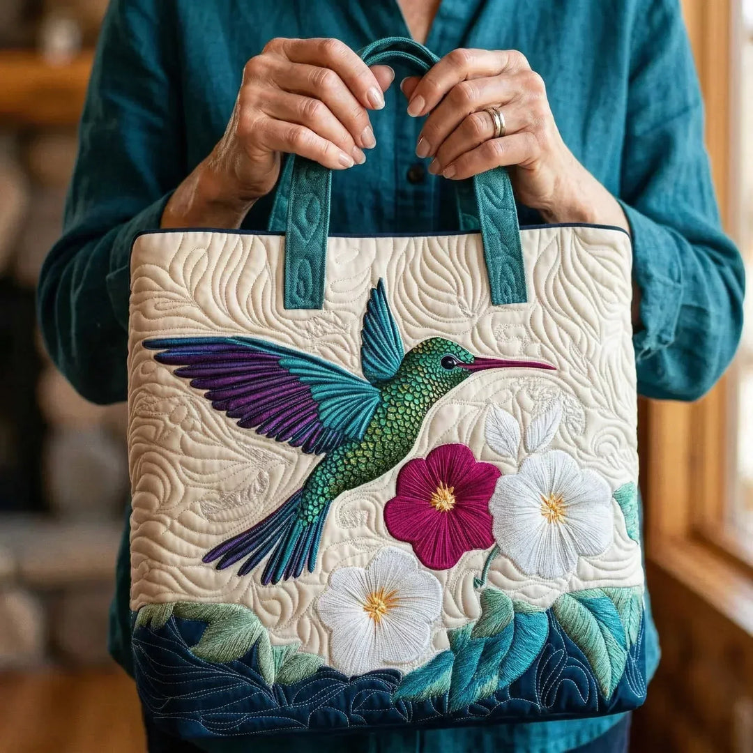 Cartera Artesanal | Colibrí y Flor Blanca