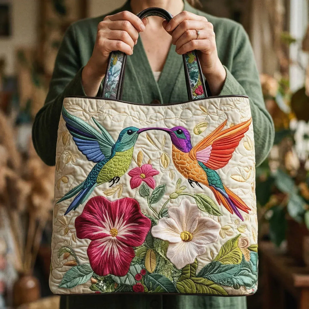 Cartera Artesanal | Colibrí y Flores Blancas