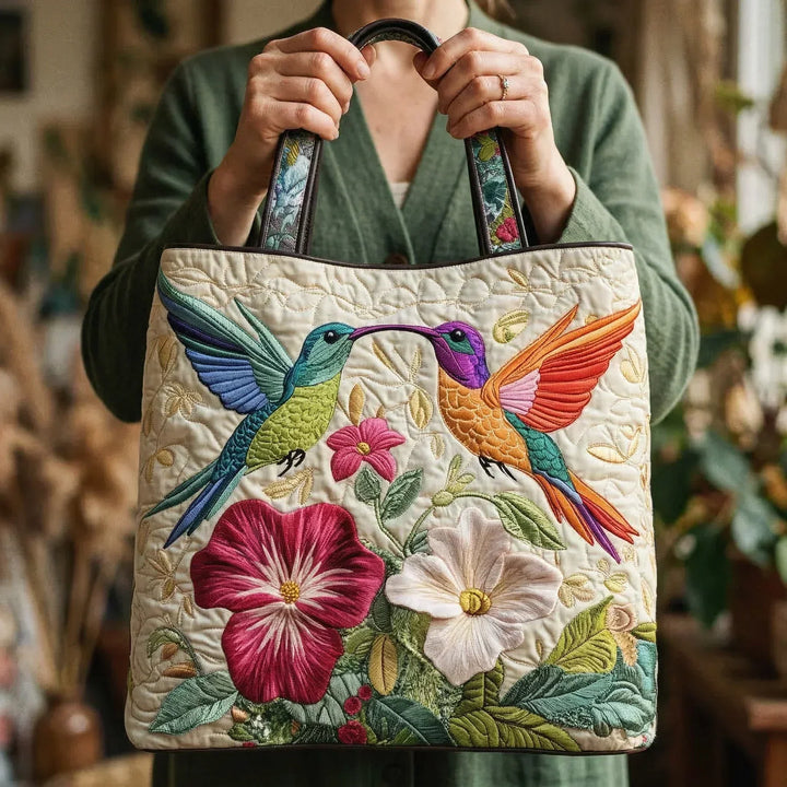 Cartera Artesanal | Colibrí y Flores Blancas