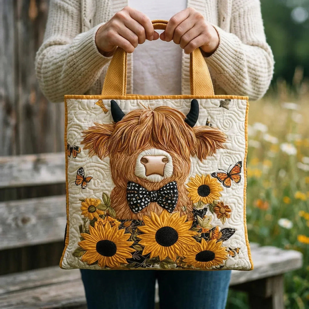 Cartera Artesanal | Vaca Highland con Girasoles