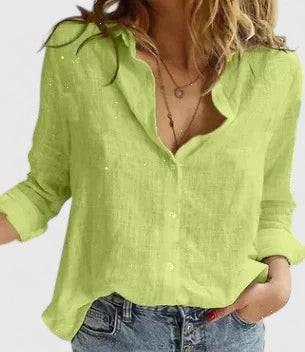 Perla | Blusa de Lino con Cuello Solapa