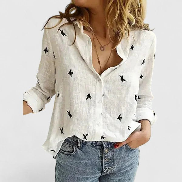 Perla | Blusa de Lino con Cuello Solapa