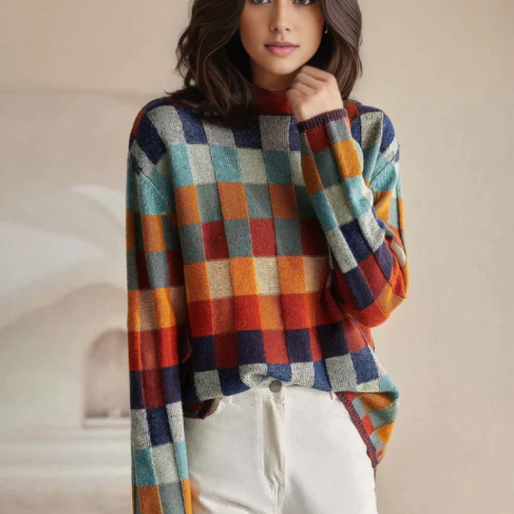 Mia | Suéter de Cuadros de Inspiración Retro