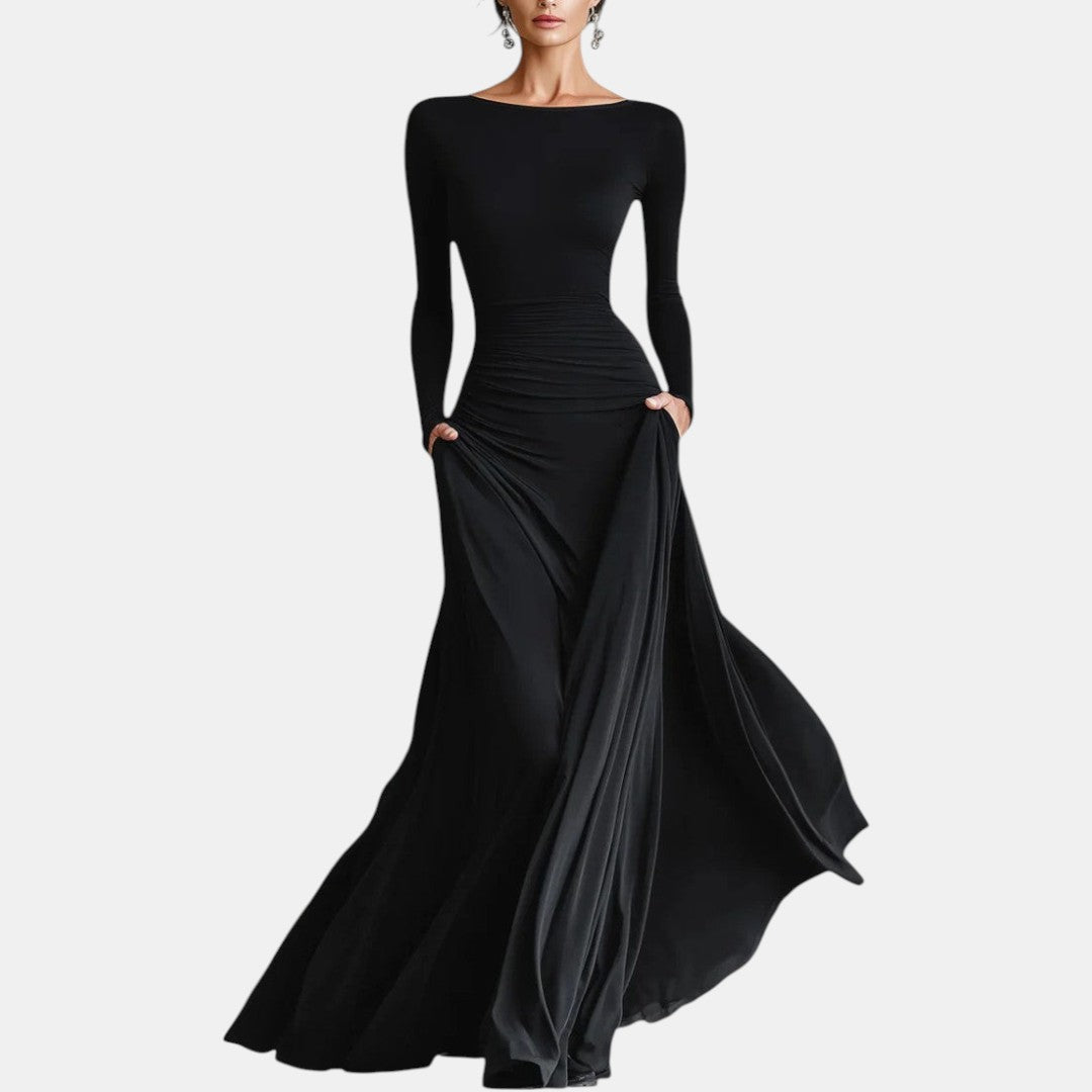 Vicenta | Vestido Largo Plisado de Crepé Negro