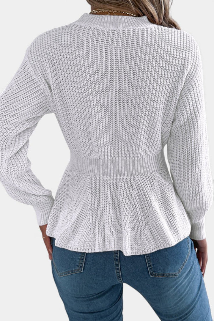 Emiliana | Suéter de Punto Retorcido con Cuello Redondo y Peplum