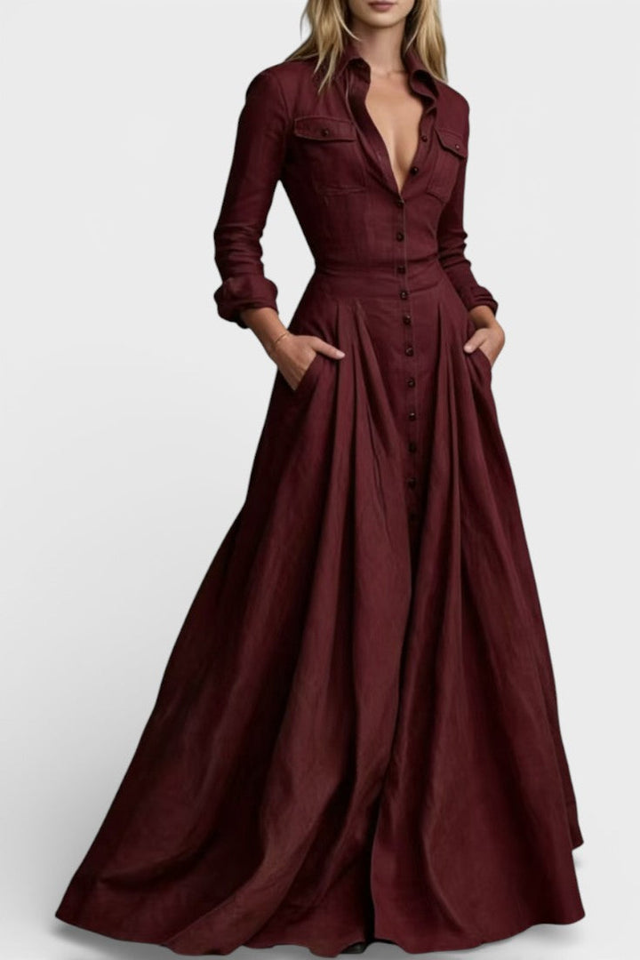 Rosario | Vestido Largo Abotonado con Cintura Definida
