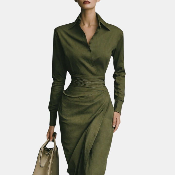 Zoraida | Vestido Largo Estructurado con Cuello Camisero