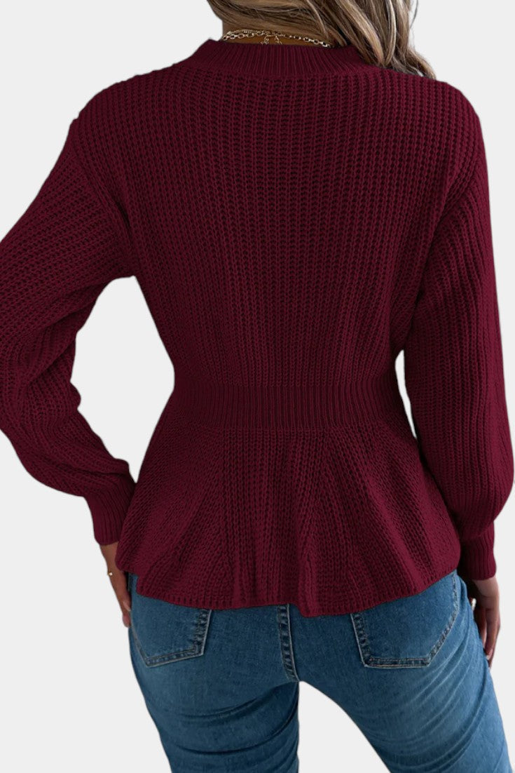 Emiliana | Suéter de Punto Retorcido con Cuello Redondo y Peplum