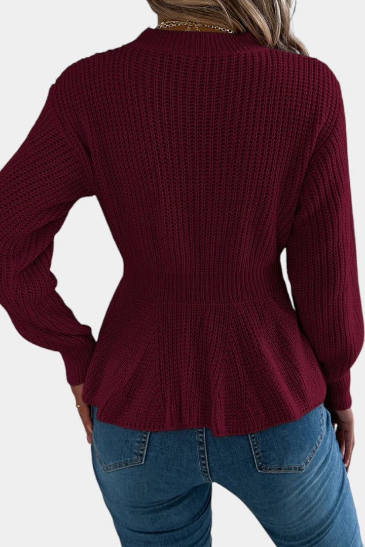 Emiliana | Suéter de Punto Retorcido con Cuello Redondo y Peplum