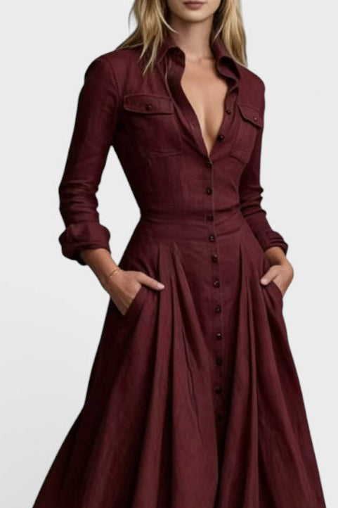 Rosario | Vestido Largo Abotonado con Cintura Definida