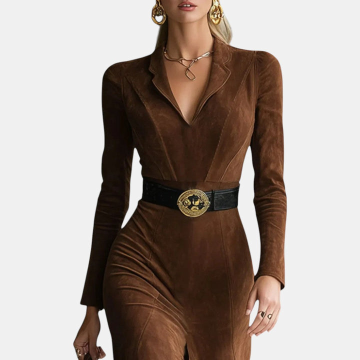 Waleska | Vestido Midi Western de Ante con Abertura