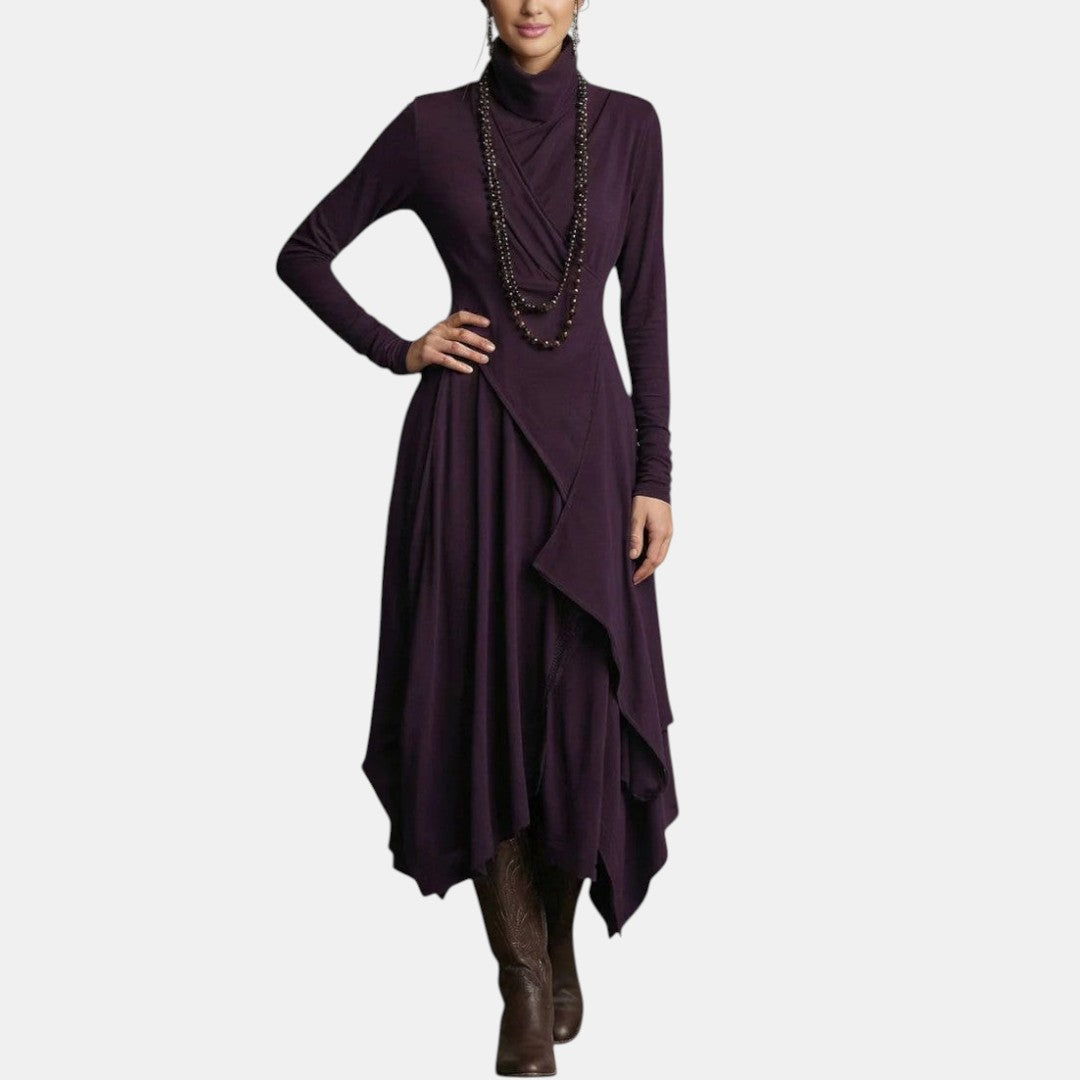 Olinda | Vestido Largo Irregular con Cuello Alto