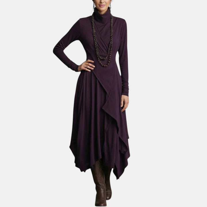 Olinda | Vestido Largo Irregular con Cuello Alto