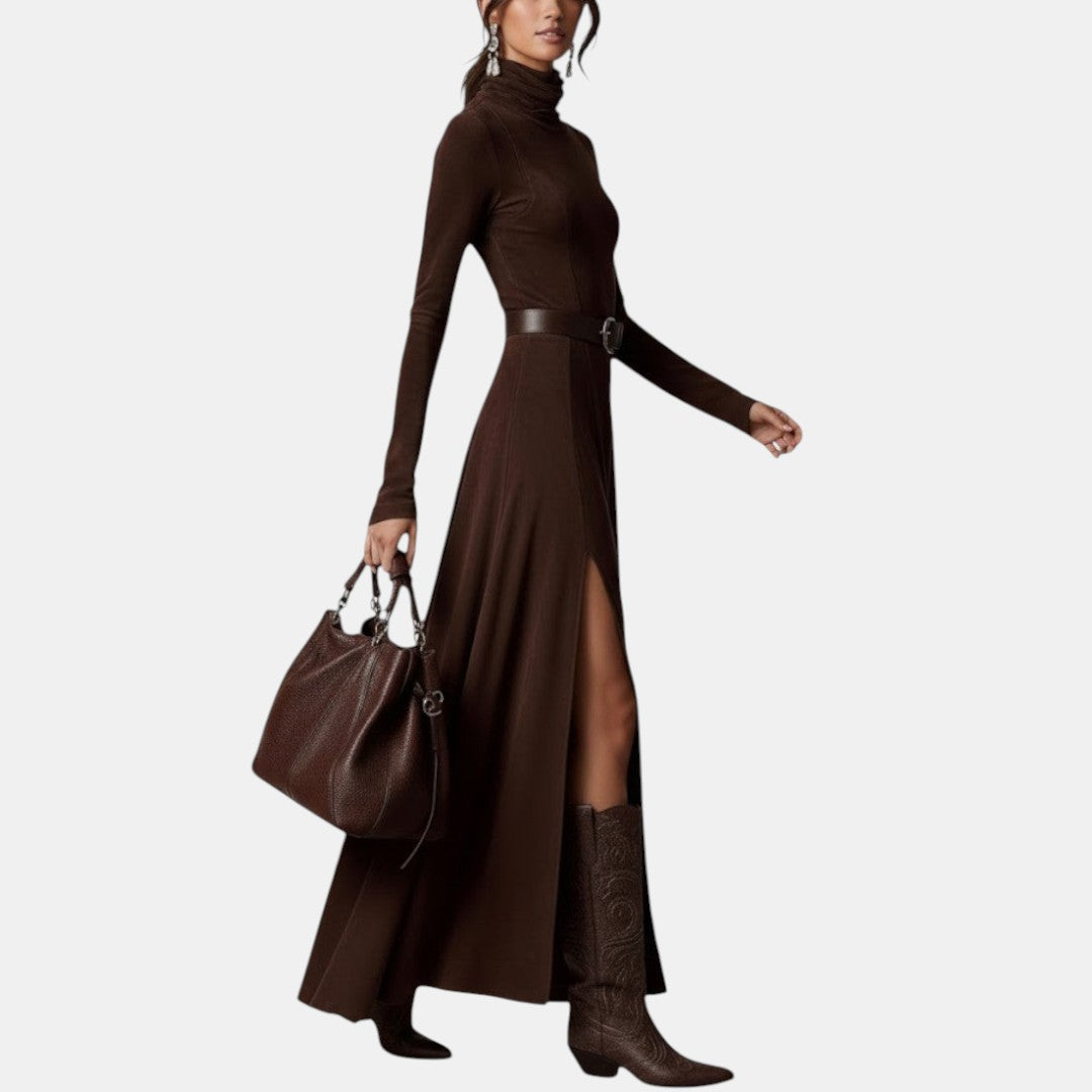 Narcisa | Vestido Maxi con Cuello Alto y Abertura Elegante