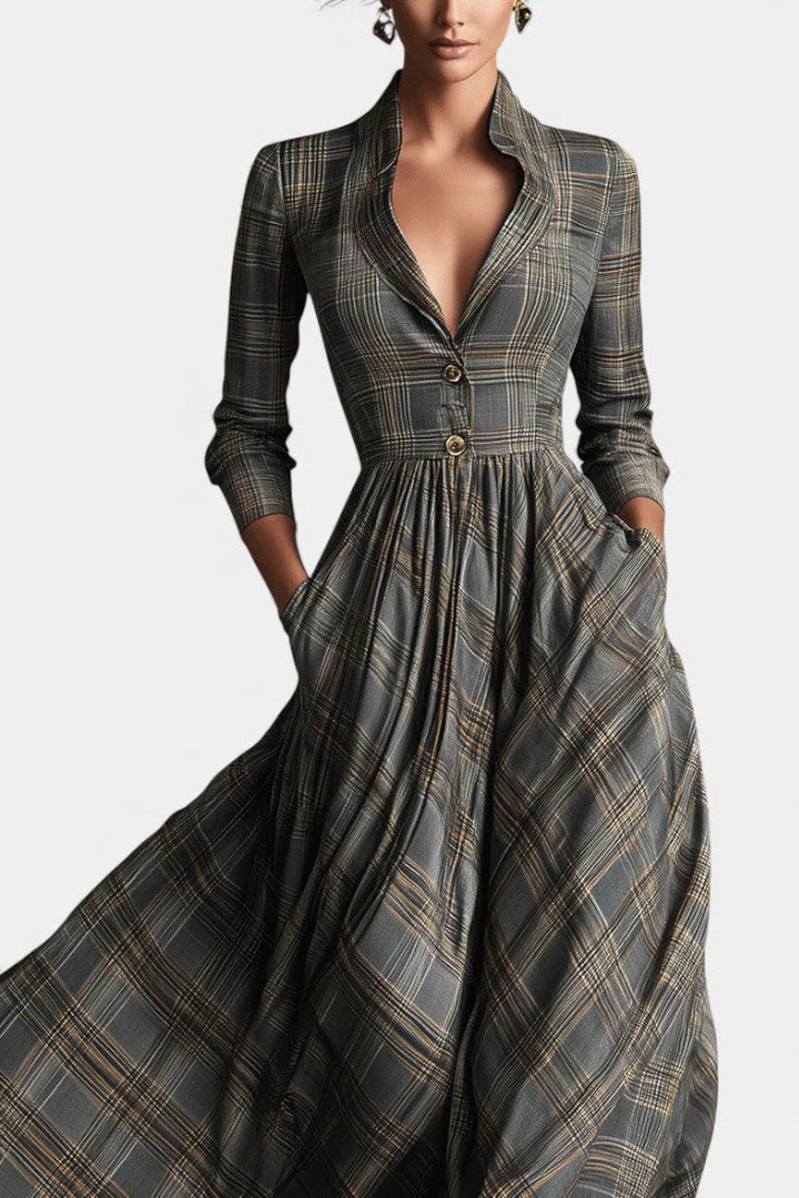Berta | Vestido Largo Acampanado de Tartán