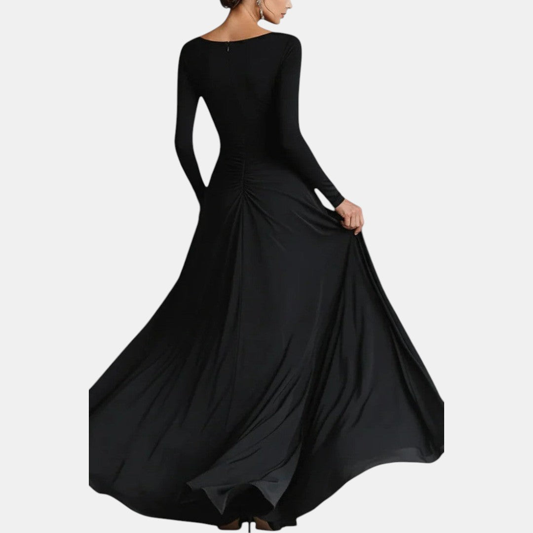 Vicenta | Vestido Largo Plisado de Crepé Negro