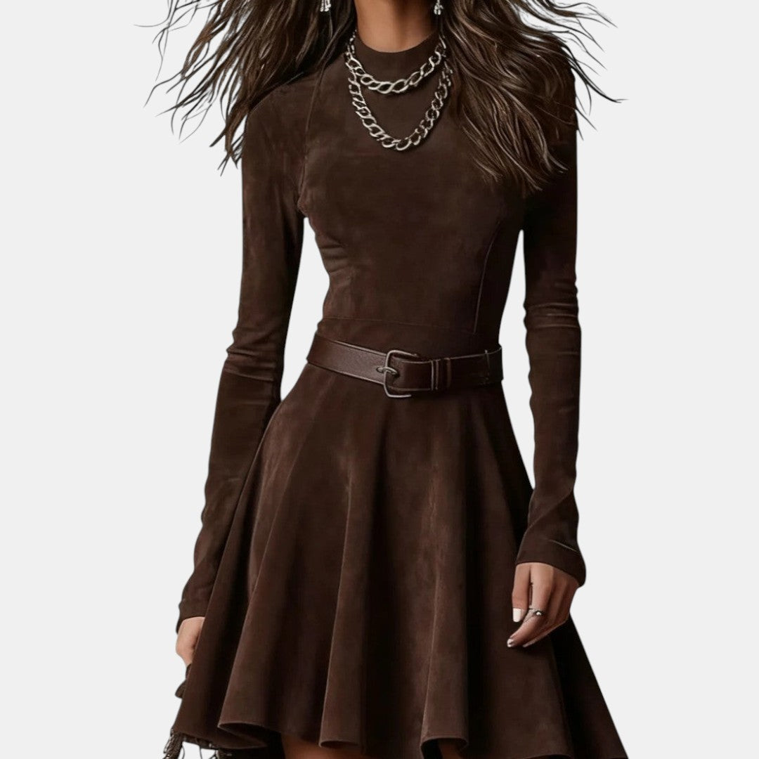 Gloria | Vestido Mini de Ante Marrón Oscuro
