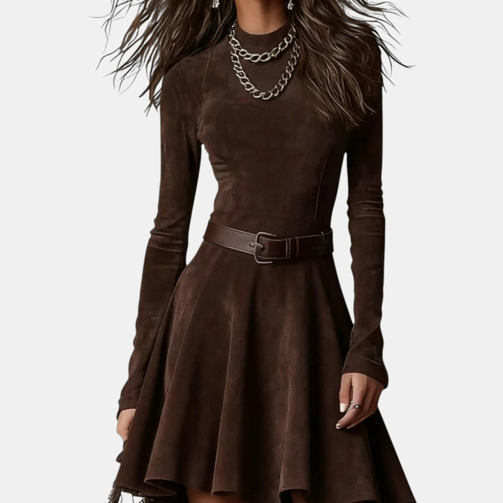 Gloria | Vestido Mini de Ante Marrón Oscuro