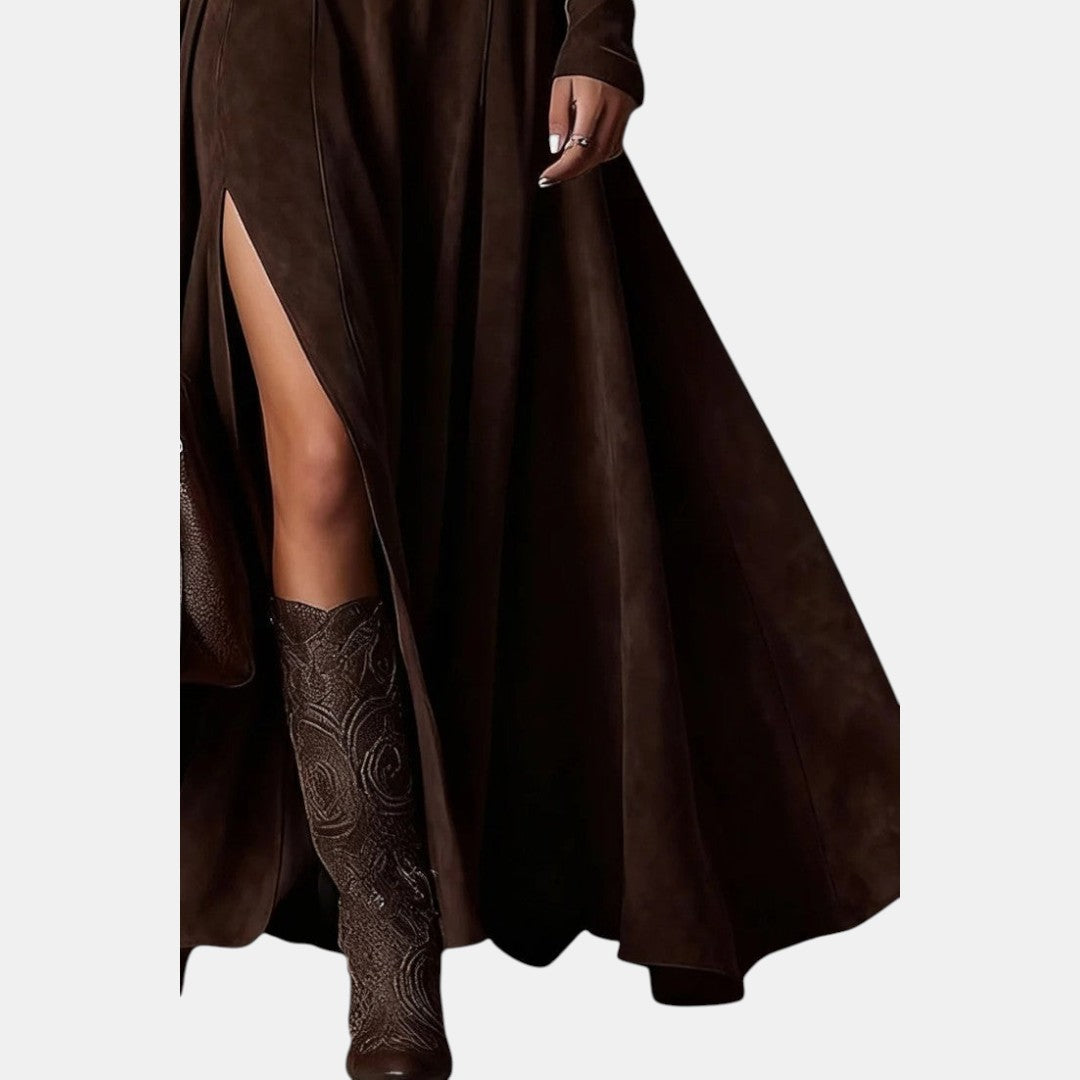 Narcisa | Vestido Maxi con Cuello Alto y Abertura Elegante